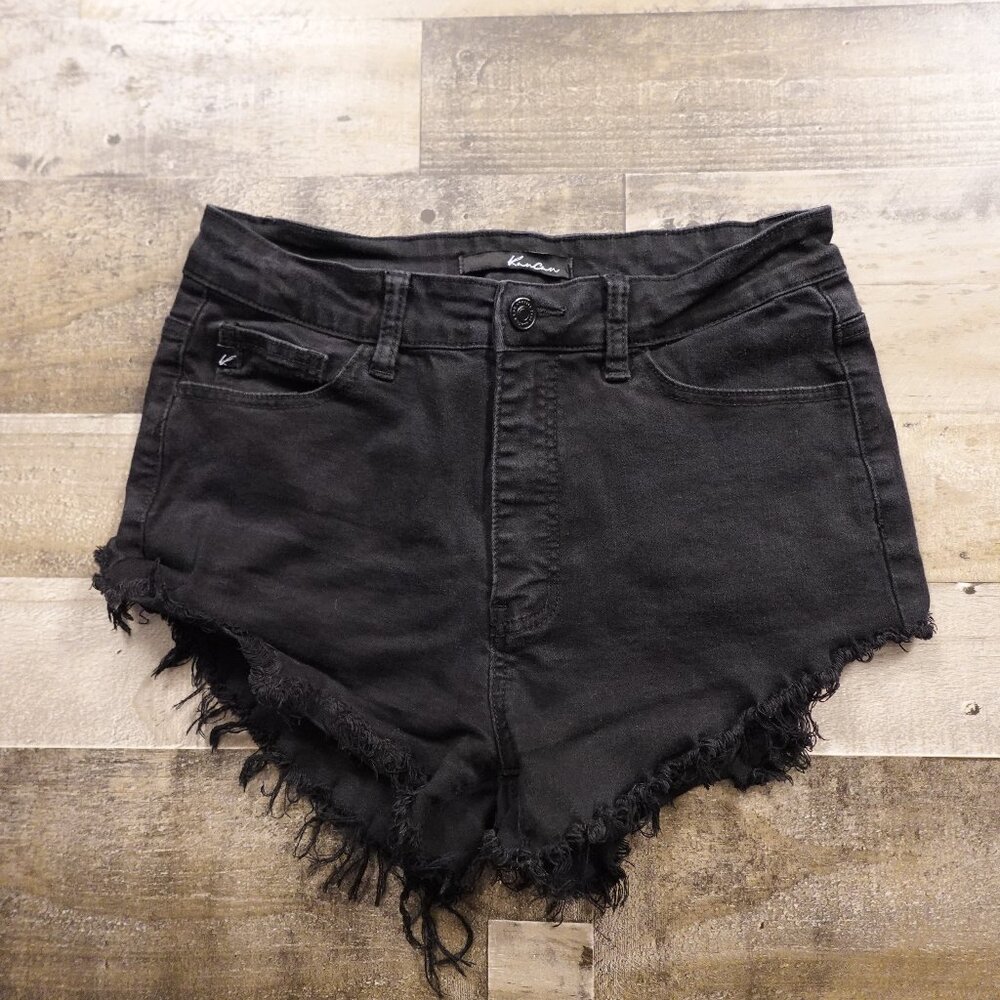 KanCan Los Angeles Black Frayed Hem High-Rise Denim‎ Shorts Women’s Size 28